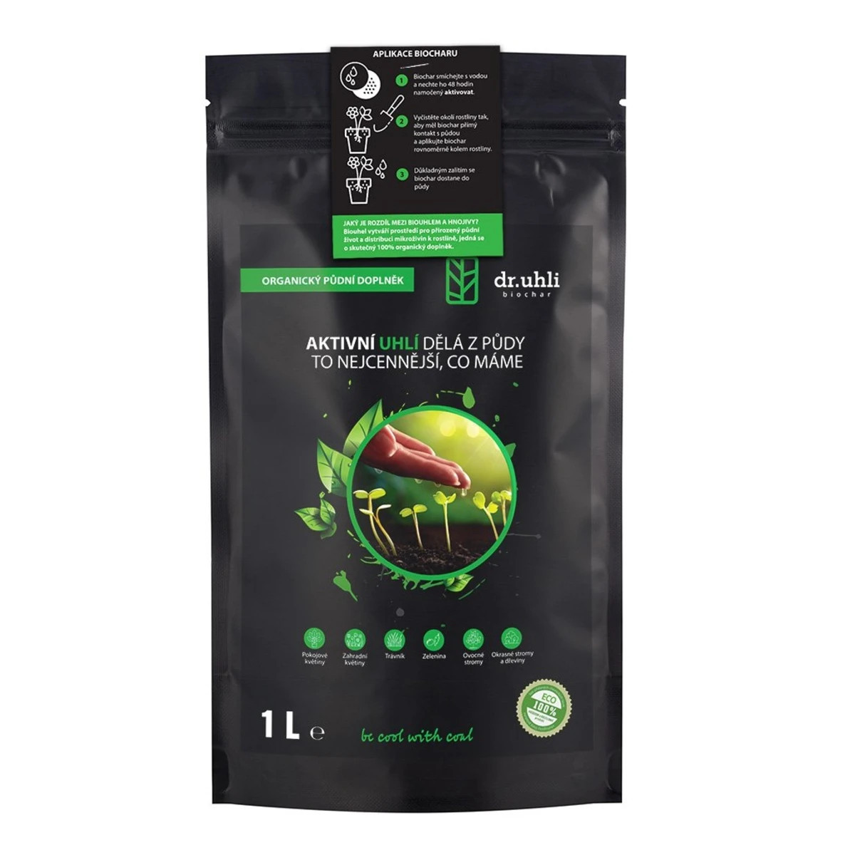 Biochar - aktivní uhlí k rostlinám - Devrakon - prodej hnojiv - 1 l