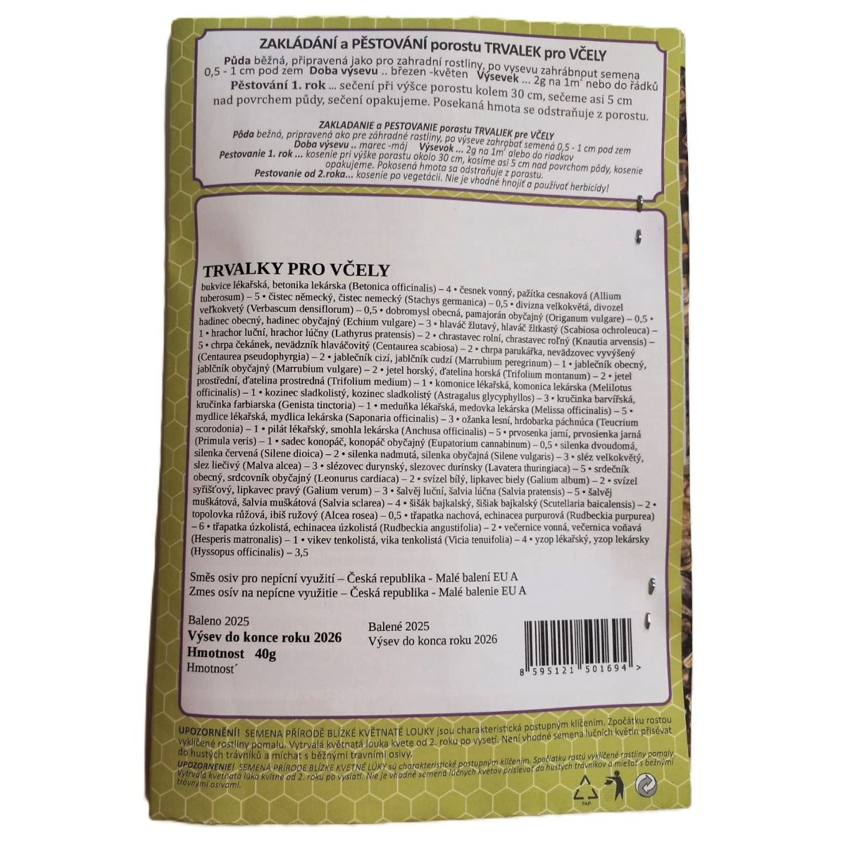 Květy vytrvalé pro včely - Planta Naturalis - prodej semen - 40 g